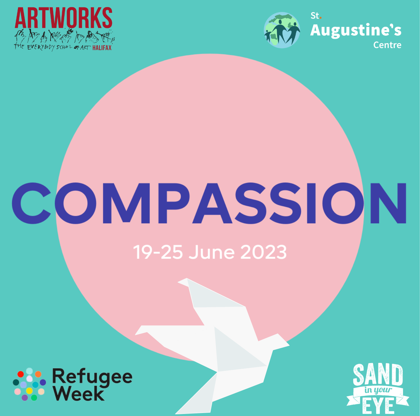 Compassion theme for Refugee Week 2023 alongside a paper origami bird.